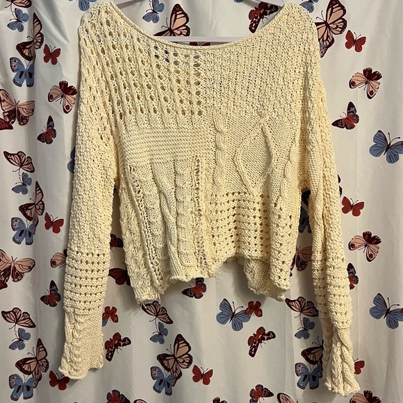 NWOT Cream textured Lace Knit sweater - Picture 2 of 4